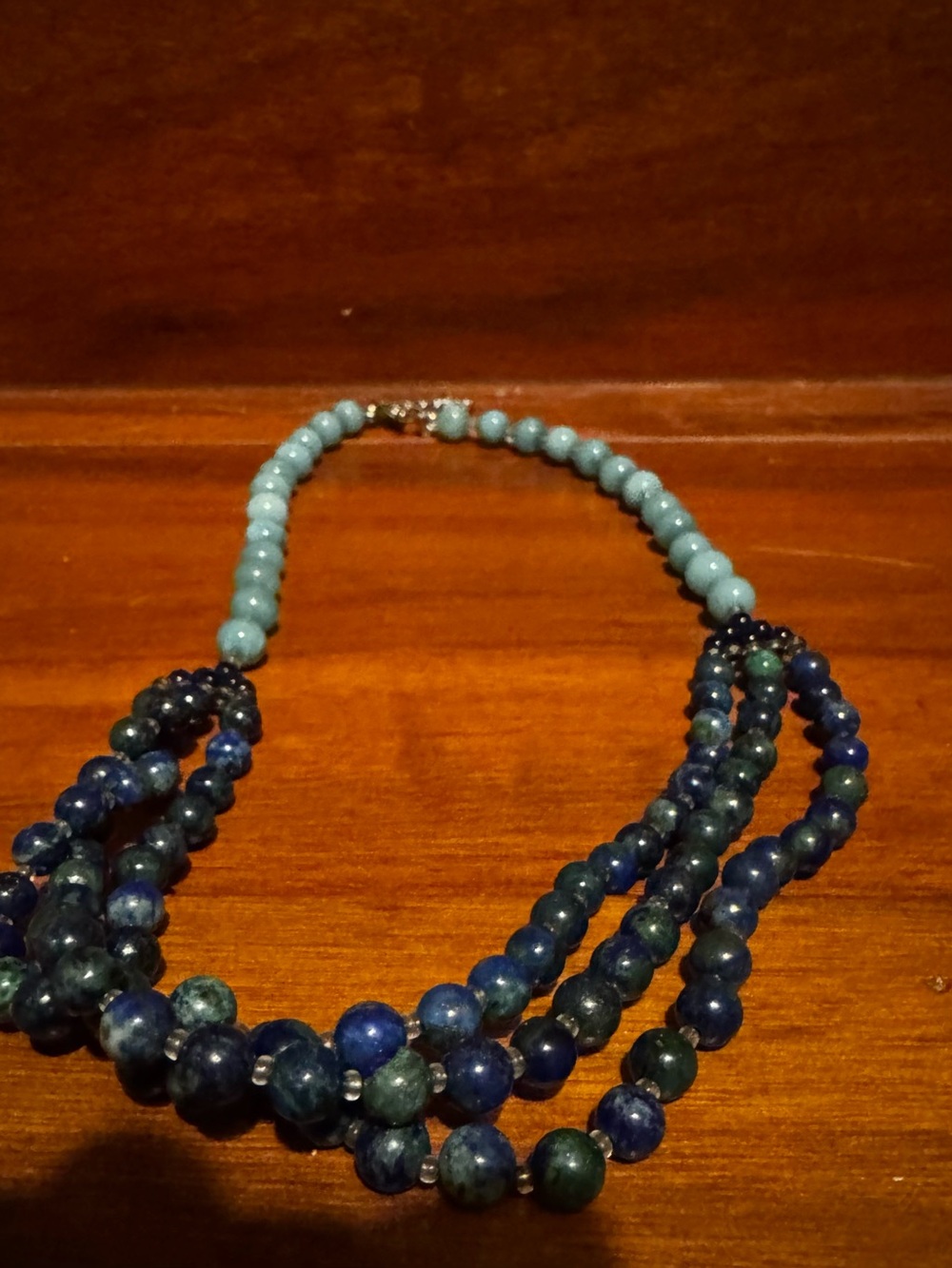 Vintage heavy Blue & Teal Multi-Strand Beaded Necklace